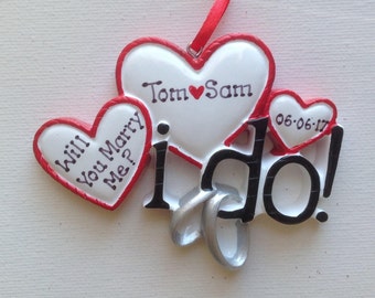 Personalized Wedding Engagement Christmas Ornament - We're Engaged! -She Said Yes! - Will You Marry Me? - Engagement Ring