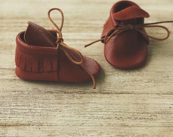 Ginger Brown Leather Moccasins, Baby Moccasins, Toddler Moccasins, Leather Moccasins, Leather Boots