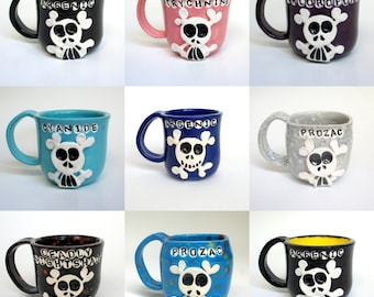Ceramic Mug - Pick Your Poison - Custom Skully Mug - Customized Poison Skull Mug