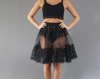 Black Lace Petticoat edged in Delicate Lace Trim