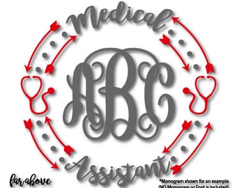 Medical Assistant SVG Stethoscope Monogram Wreath (monogram NOT included) SVG, eps, dxf, png, jpg digital cut file for Silhouette for Cricut
