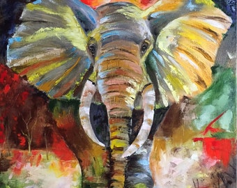 Oil painting On the elephant path
