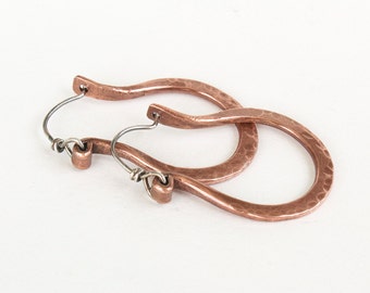 Hammered Copper Hoop Earrings - Copper Jewelry Handmade - 7th Anniversary Gift - Artisan Earrings - Copper and Sterling Silver Earrings