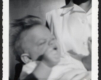 2 Vintage Snapshot Photos Diptych Baby's First Haircut Before and After 1950's, Original Found Photo, Vernacular Photography