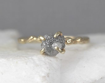 Twig Engagement Ring - Raw Uncut Rough Diamond Twig Ring - 14K Yellow Gold Branch Rings - Tree Branch Wedding Ring - Made in Canada