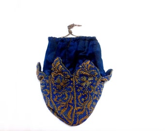RARE ! SIGNED Edwardian antique beaded purse // silk and leather purse // antique bag //