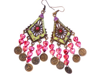 Funky Colorful Boho Chandelier Earrings Painted Hippie Bohemian Jewelry FREE SHIPPING