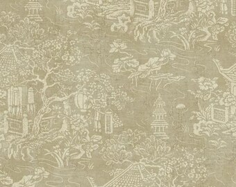 AD1256 Asian Pagoda Scene On Grey Gold Faux York Wallpaper