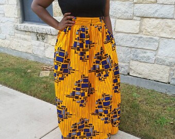 Yellow African Print Maxi Skirt