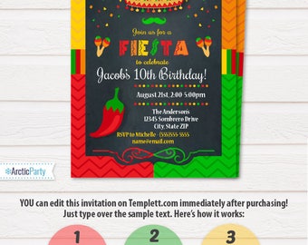 Fiesta Invitations, Fiesta Party Invitation, Fiesta Birthday Invitations, Fiesta Party Supplies, INSTANT ACCESS - Edit NOW! Fiesta Dinner