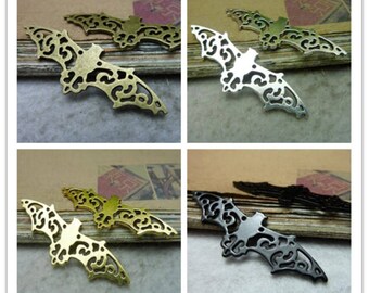 10 Antique Bronze Black Gold Silver 19x56mm Bat Charms Connecteur AC1788
