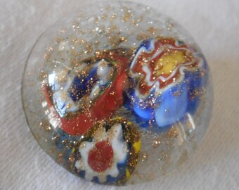 VINTAGE Millefiori Cane Flower Clear Glass BUTTON 1