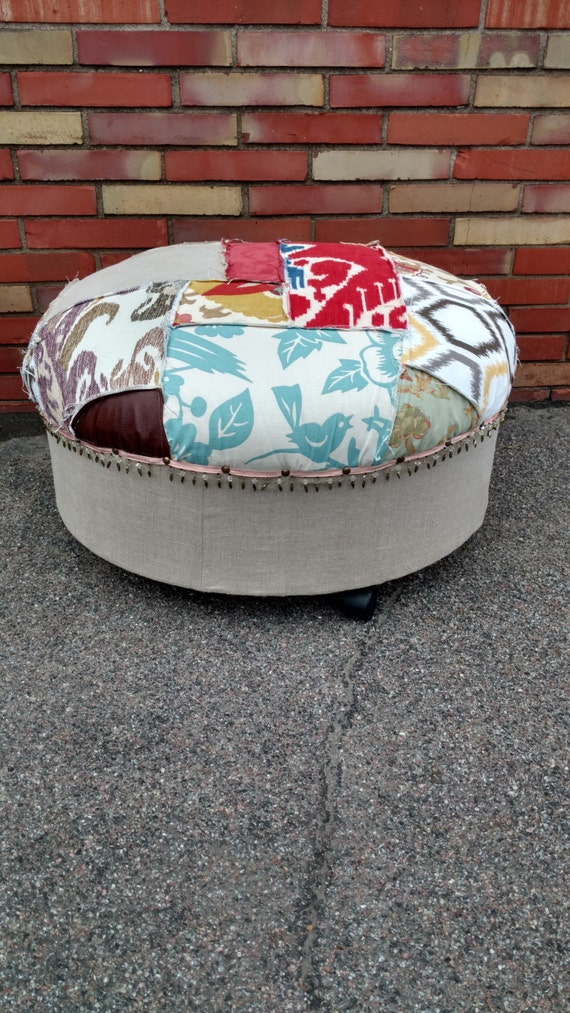 Round Ottoman Large Bohemian Style Ottoman on Wheels with