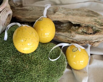 Easter egg made of ceramic, ceramic jewelry, art decor, citrus yellow