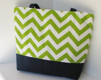 Chevron Tote Bag . Chartreuse Navy Blue . Standard size . handmade Chevron beach bag . great bridesmaid gift . Monogram Available