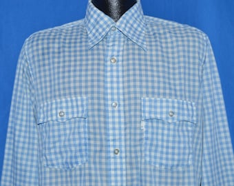 80s Levi's Blue and White Gingham Shirt Large