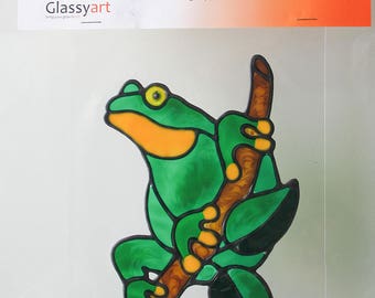 Green Tree Frog on a Branch: Glassyart Suncatcher Clings