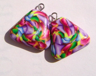 Triangle Colorful Charms Handmade Artisan Polymer Clay Pair