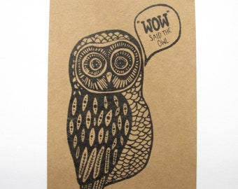 wow said the owl- A6- postcard- kraft card- single- owl illustration