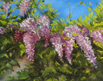 Wisteria, Original Oil Painting, Palette Knife Painting