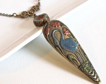 Blue Heron Necklace - Patina Jewelry, Nature Jewelry, Bird Jewelry, Bird Necklace