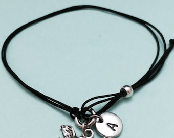 Bird cord bracelet, bird charm bracelet, adjustable bracelet, charm bracelet, initial bracelet, monogram, personalize bracelet