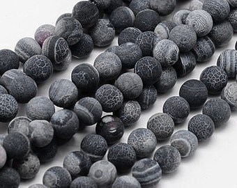 15 Pcs - Matte Finish Agate Gemstone Beads in Shades of Grey - 6mm