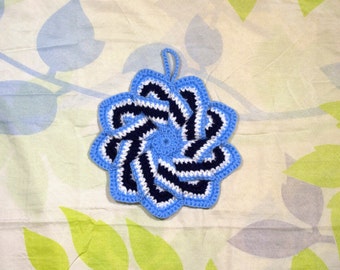 Blue - Dark Blue, Crochet Star Potholder, Crochet Flower, Culinary Gift, Trivet Hot Plate, Handmade Hot Pad, Crochet Flower Trivet.