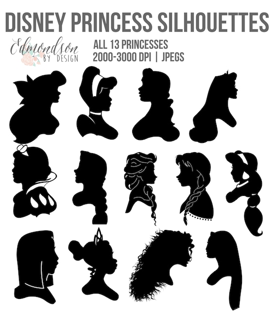 Disney Princess Silhouette JPG Black and White Clip Art Icons