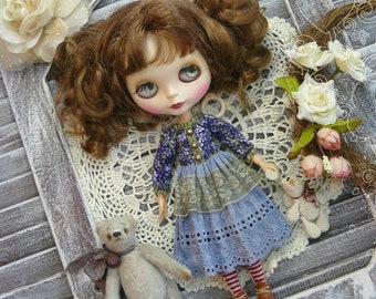 Blythe outfit, Dress for Blythe, blue dress, blythe vintage dress, Pullip dress, Pullip clothes, blythe clothes, blythe dresses
