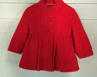 Snow Suit Vintage Red Wool Matching Set Winter Coat Hat and Snow Pants Toddler