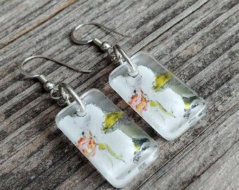 GREY GOOSE Pear Blossom Recycled Glass VODKA Bottle Rectangle Earrings