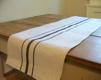 free shipping - grainsack table runner - black stripe - vintage style - canvas- rustic - farmhouse - custom - black runner - grainsack