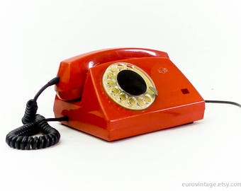 Vintage Red Rotary Phone Dial Telephone Shiny Red 70s