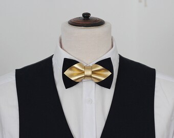 Navy blue and Gold mens leather bow tie for men, gold wedding bow tie, genuine leahther bowtie, gold bow tie, rustic bow tie, toddler, boys