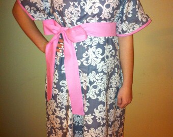 Grey, White and Pink Maternity Hospital Gown