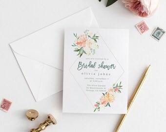 Floral Bridal Shower Invite, Digital Download, Bridal Shower Invitation, Bridal Party, Floral Greenery Bridal Shower