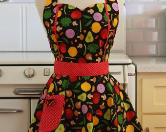 The MAGGIE Vintage Inspired Vegetables on Black Full Apron