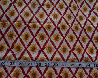 Wamsutta Sunflowers Red Ribbon Print Fabric 21 x 104 inches