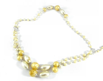 1950's Vintage Three Strand Faux Pearl Necklace