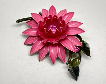 Vintage Pink Enamel Flower Brooch