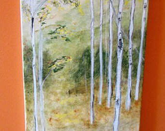Birch trees acrylic painting