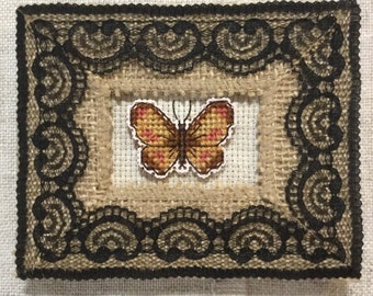 Hand sewn butterfly picture / embroidered picture / cross stitch picture / hand sewn gift / handcrafted home decor