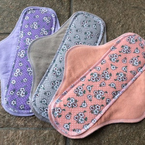 Choose Size, Reusable Cloth Menstrual Pads, Exposed Core, Buy Individually or Together, Darling Floral Prints