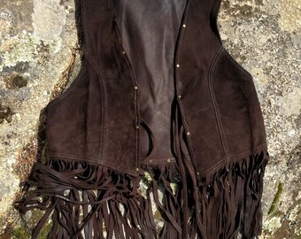 Suede vest with fringe vintage