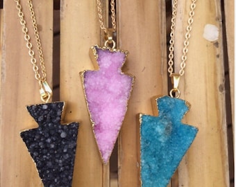 Druzy Arrowhead Pendant/ Arrow Necklace/ Gemstone Arrow Jewelry