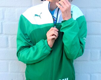 Green PUMA windbreaker, 90s tracksuit, bomber jacket, L/M sports jacket, workout jacket, activewear jacket (GP78)