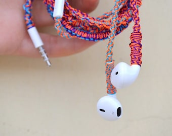 Tortilla Tiesa-- Real Apple Iphone wrapped macrame earbuds