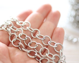 10mm silver brass chain, large link chain, brass round cable chain, antique silver, silver chain, brass chain, necklace chain, jewelry chain