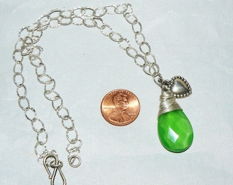 Green Chalcedony Briolette Wire Wrapped Sterling Silver Necklace